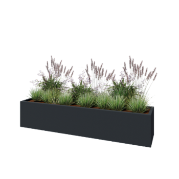 Üvegszálas virágláda - Téglalap alakú - 200 x 40 x 40 cm - RAL7021 matt (fekete szürke) - Alátéttel