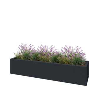 Üvegszálas virágláda - Téglalap alakú - 200 x 50 x 40 cm - RAL7021 matt (fekete szürke) - Alátéttel