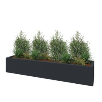 Üvegszálas virágláda - Téglalap alakú - 230 x 50 x 40 cm - RAL7021 matt (fekete szürke) - Alátéttel
