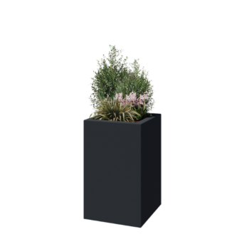Üvegszálas virágláda - Négyzet - 50 x 50 x 80 cm - RAL7021 matt (fekete szürke) - Alátéttel