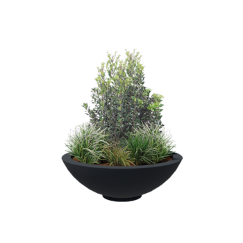 Üvegszálas virágláda - Tál - Ø 120 x 40 cm - RAL7021 matt (fekete szürke) - Alátéttel