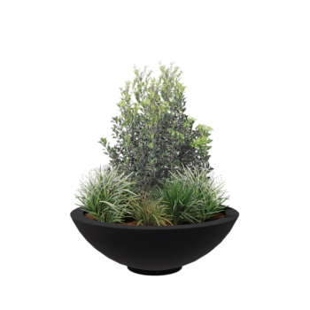 Üvegszálas virágláda - Tál - Ø 120 x 40 cm - RAL7021 matt (fekete szürke) - Alátéttel