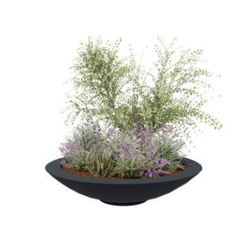 Üvegszálas virágláda - Tál - Ø 153 x 34 cm - RAL7021 matt (fekete szürke) - Alátéttel