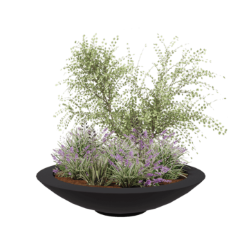 Üvegszálas virágláda - Tál - Ø 153 x 34 cm - RAL7021 matt (fekete szürke) - Alátéttel