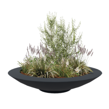 Üvegszálas virágláda - Tál - Ø 200 x 40 cm - RAL7021 matt (fekete szürke) - Alátéttel