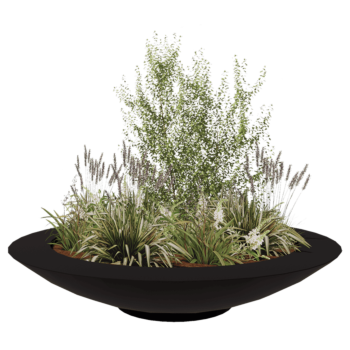 Üvegszálas virágláda - Tál - Ø 200 x 40 cm - RAL9005 matt (fekete) - Alátéttel