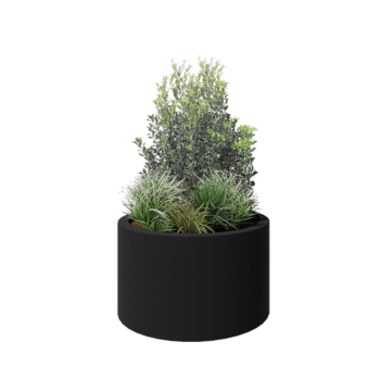 Üvegszálas virágláda - Kerek - Ø 100 x 60 cm - RAL7021 matt (fekete szürke) - Alátéttel