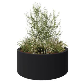 Üvegszálas virágláda - Kerek - Ø 150 x 60 cm - RAL7021 matt (fekete szürke) - Alátéttel