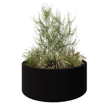 Üvegszálas virágláda - Kerek - Ø 150 x 60 cm - RAL9005 matt (fekete) - Alátéttel
