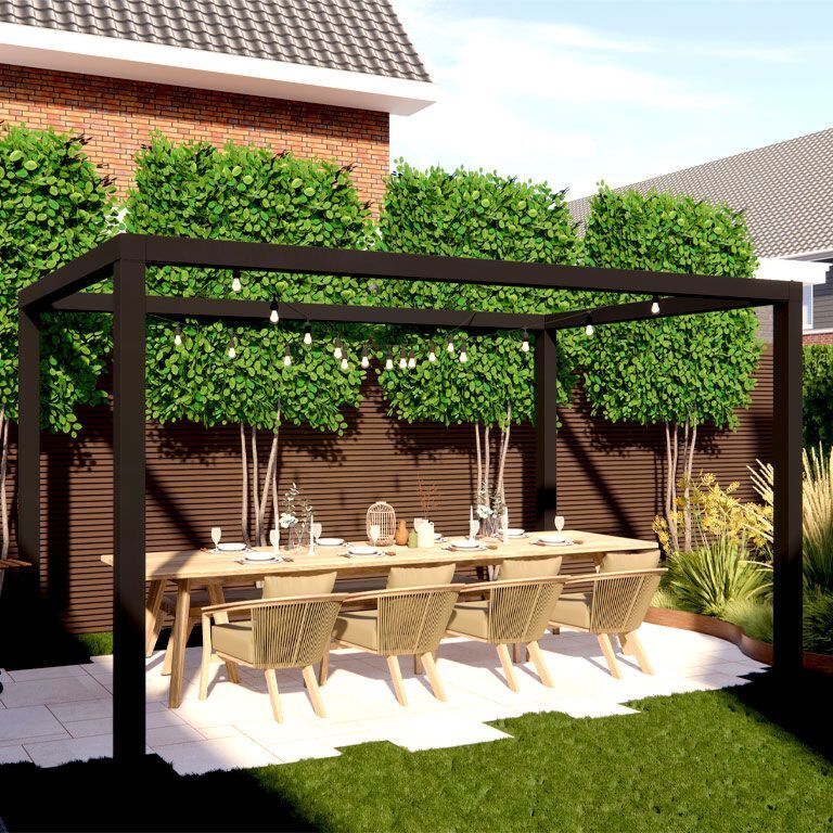 Porszórt acél pergola beállítás négyzet 424 x 300 cm