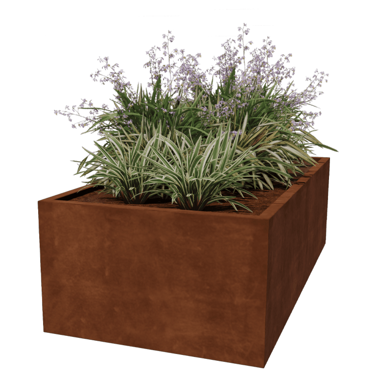 Corten acél hegesztett virágláda Montana 200 x 100 x 60 cm