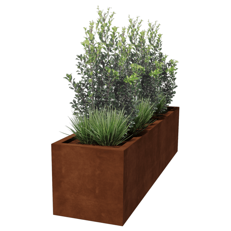 Corten acél hegesztett virágláda Montana 200 x 50 x 50 cm