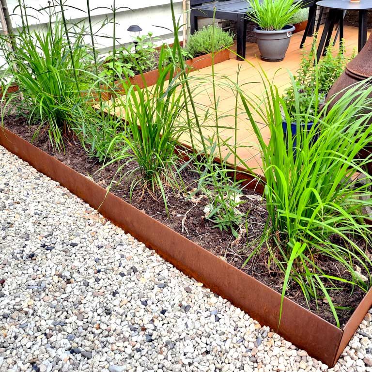 Corten acél ágyásszegély - Zúzott - Magasság 23 cm - 240 cm