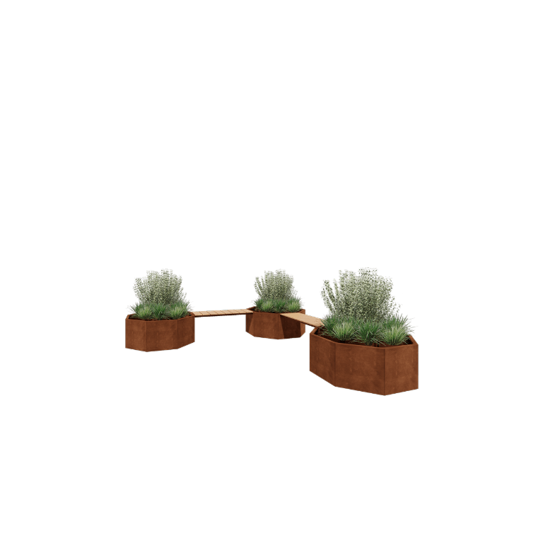 Corten acél virágláda paddal Vegas Chicago sarokegység