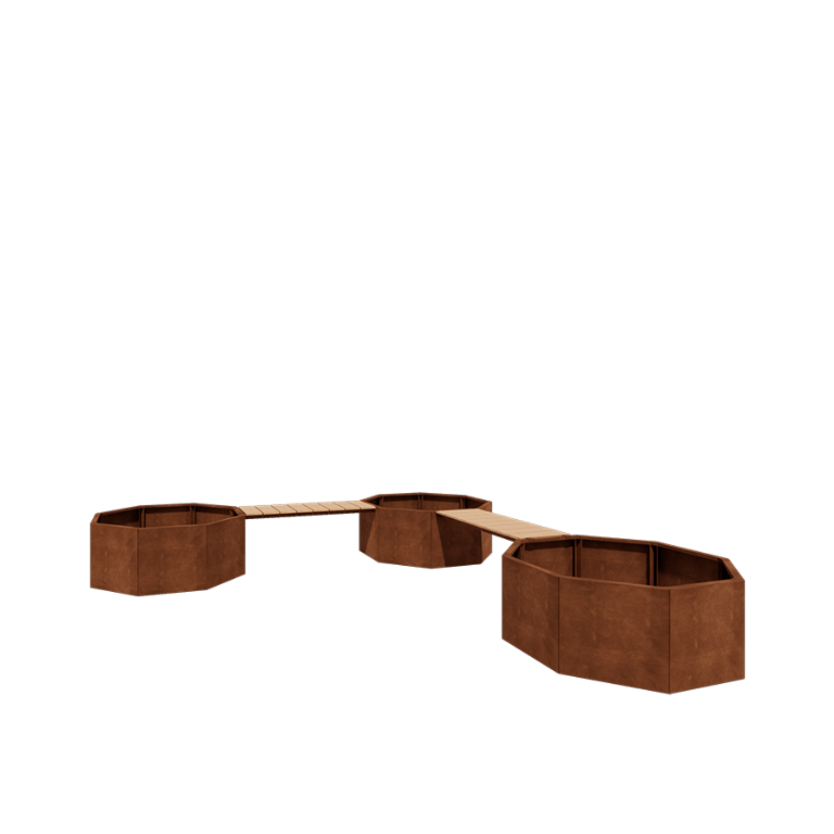 Corten acél virágláda paddal Vegas Chicago sarokegység