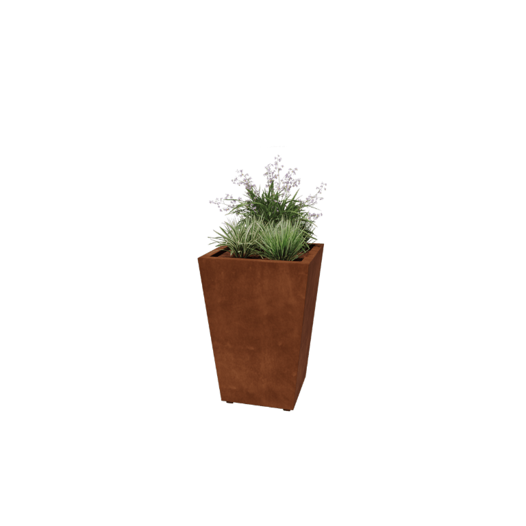 Corten acél virágláda - Kúp - 60 x 60 x 81,5 cm - Hegesztett - Fenéklemezzel