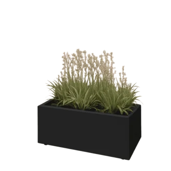 Acél virágláda - Téglalap - 80 x 40 x 30 cm - RAL9005 matt (fekete) - Fenéklemezzel - Lábakkal