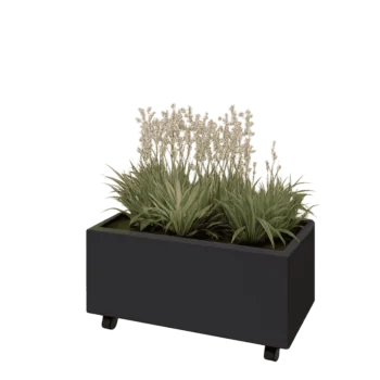 Acél virágláda - Téglalap - 80 x 40 x 30 cm - RAL9005 matt (fekete) - Fenéklemezzel - Kerekekkel