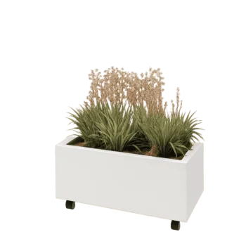 Acél virágláda - Téglalap - 80 x 40 x 30 cm - RAL9010 matt (fehér) - Fenéklemezzel - Kerekekkel