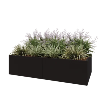 Acél virágláda XXL - Téglalap - 200 x 100 x 50 cm - RAL9005 matt (fekete) - Fenéklemez nélkül