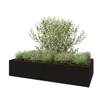 Acél virágláda XXL - Téglalap - 200 x 100 x 40 cm - RAL9005 matt (fekete) - Fenéklemez nélkül
