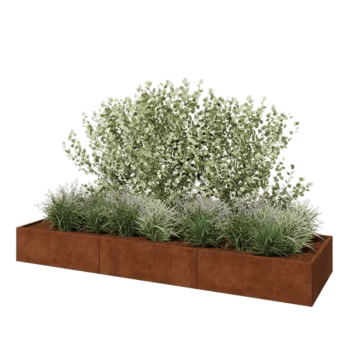Corten acél virágláda XXL - Téglalap - 360 x 100 x 40 cm - Fenéklemezzel