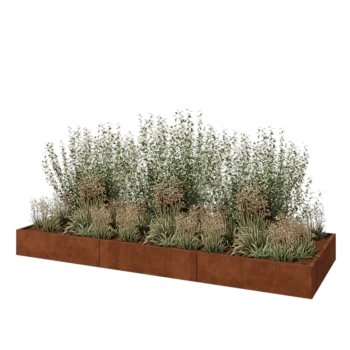 Corten acél virágláda XXL - Téglalap - 360 x 120 x 30 cm - Fenéklemezzel