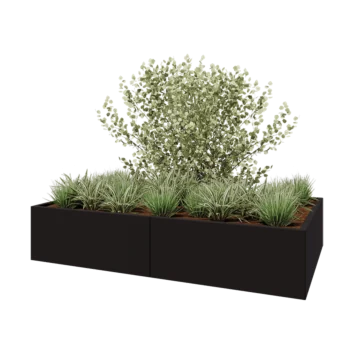 Acél virágláda XXL - Téglalap - 200 x 120 x 40 cm - RAL9005 matt (fekete) - Fenéklemezzel