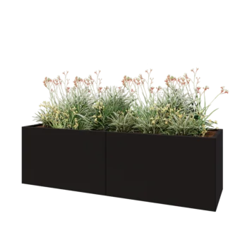 Acél virágláda XXL - Téglalap - 200 x 60 x 60 cm - RAL9005 matt (fekete) - Fenéklemezzel
