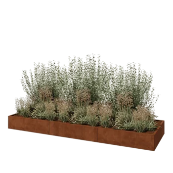 Corten acél virágláda XXL - Téglalap - 360 x 100 x 30 cm - Fenéklemezzel