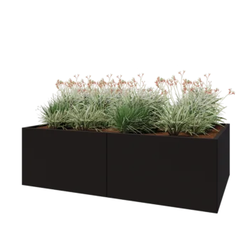 Acél virágláda XXL - Téglalap - 200 x 120 x 60 cm - RAL9005 matt (fekete) - Fenéklemezzel