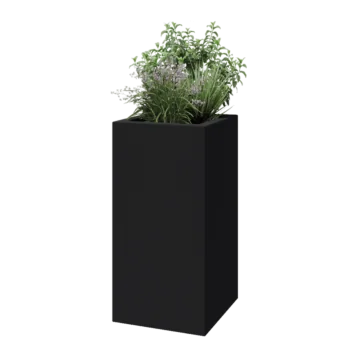 Üvegszálas virágláda - Négyzet - 50 x 50 x 100 cm - RAL7021 matt (fekete szürke) - Alátéttel