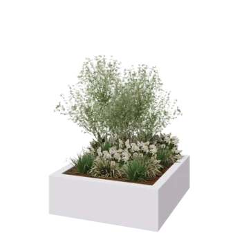 Üvegszálas virágláda - Négyzet - 120 x 120 x 40 cm - RAL9010 matt (fehér) - Alátéttel