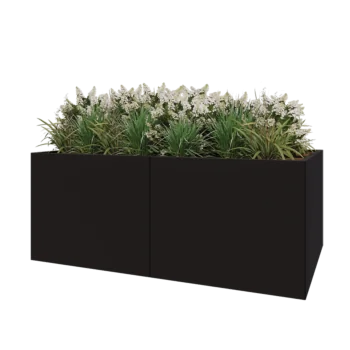 Acél virágláda XXL - Téglalap - 200 x 120 x 80 cm - RAL9005 matt (fekete) - Fenéklemezzel