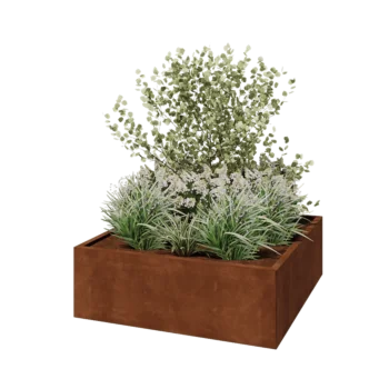 Corten acél virágláda - Négyzet - 120 x 120 x 40 cm - Fenéklemezzel