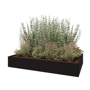 Acél virágláda XXL - Téglalap - 200 x 120 x 30 cm - RAL9005 matt (fekete) - Fenéklemezzel