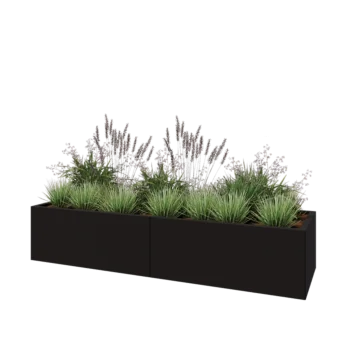 Acél virágláda XXL - Téglalap - 200 x 60 x 40 cm - RAL9005 matt (fekete) - Fenéklemezzel