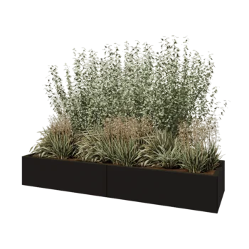Acél virágláda XXL - Téglalap - 200 x 60 x 30 cm - RAL9005 matt (fekete) - Fenéklemezzel