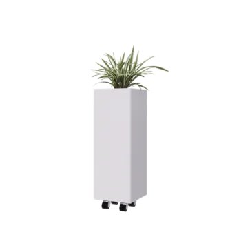 Acél virágláda - Négyzet - 30 x 30 x 80 cm - RAL9010 matt (fehér) - Fenéklemezzel - Kerekekkel