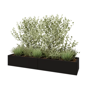 Acél virágláda XXL - Téglalap - 200 x 50 x 30 cm - RAL9005 matt (fekete) - Fenéklemezzel