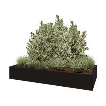 Acél virágláda XXL - Téglalap - 200 x 100 x 30 cm - RAL9005 matt (fekete) - Fenéklemezzel