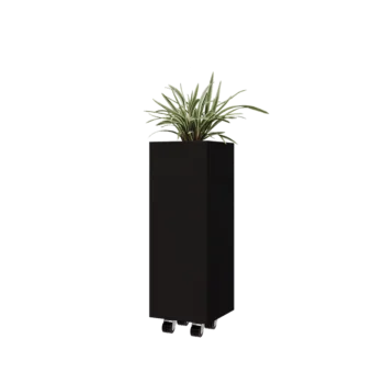 Acél virágláda - Négyzet - 30 x 30 x 80 cm - RAL9005 matt (fekete) - Fenéklemezzel - Kerekekkel