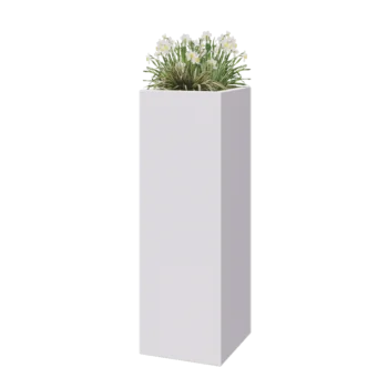 Üvegszálas virágláda - Négyzet - 40 x 40 x 120 cm - RAL9010 matt (fehér) - Alátéttel