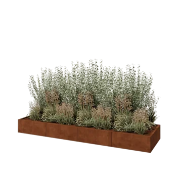 Corten acél virágláda XXL - Téglalap - 320 x 80 x 30 cm - Fenéklemezzel