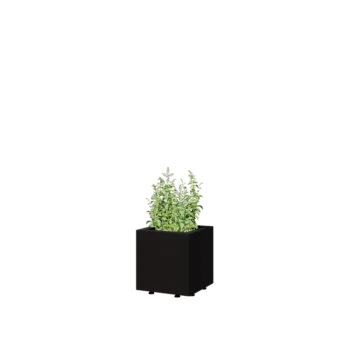 Acél virágláda - Négyzet - 30 x 30 x 30 cm - RAL9005 matt (fekete) - Fenéklemezzel - Lábakkal