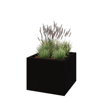 Üvegszálas virágláda - Négyzet - 100 x 100 x 80 cm - RAL9005 matt (fekete) - Alátéttel
