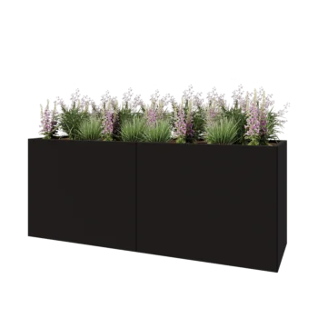Acél virágláda XXL - Téglalap - 200 x 60 x 80 cm - RAL9005 matt (fekete) - Fenéklemez nélkül
