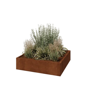 Corten acél virágláda - Négyzet - 120 x 120 x 30 cm - Fenéklemezzel