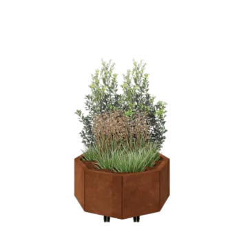 Corten acél virágláda - Nyolcszög - 72,4 x 72,4 x 30 cm - Fenéklemezzel - Kerekekkel