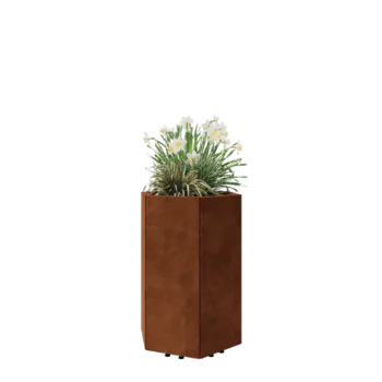 Corten acél virágláda - Hatszög - 59,3 x 52 x 80 cm - Fenéklemezzel - Lábakkal